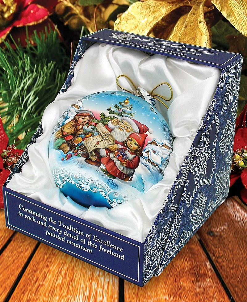 G.DeBrekht Limited Edition Oversized Retro Santa List Ball Glass Ornament