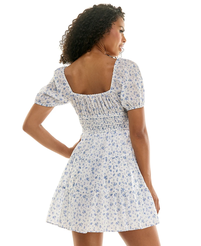 Kingston Grey Juniors' Sweetheart-Neck Puff-Sleeve Mini Dress