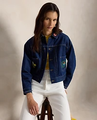 Polo Ralph Lauren Women's Spread Collar Beaded Denim Trucker Jacket