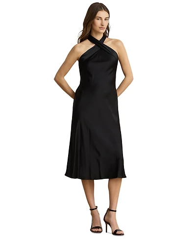 Lauren Ralph Women's Tie-Back Charmeuse Halter Cocktail Dress