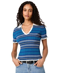 French Connection Women's Crinkle Knit Multi Strip Top