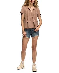 Lucky Brand Women's V-Neck Embroidered Peasant T-Shirt