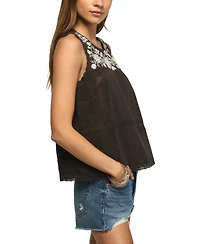 Lucky Brand Women's Crewneck Embroidered Yoke Tank Top