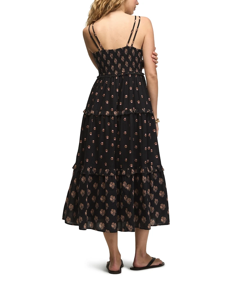 Lucky Brand Women's Strappy Print V-Neck Mix Maxi Dress