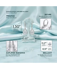 Rachel Glauber Brilliant White Gold Plated Cz Halo Pear Drop Earrings