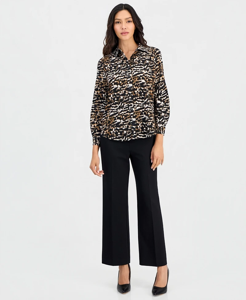 Anne Klein Essentials Petite Printed Button-Front Blouse
