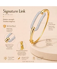 Genevive Sterling Silver 14k Yellow Gold Plated with Cubic Zirconia French Pave Geometric Link Bangle Bracelet