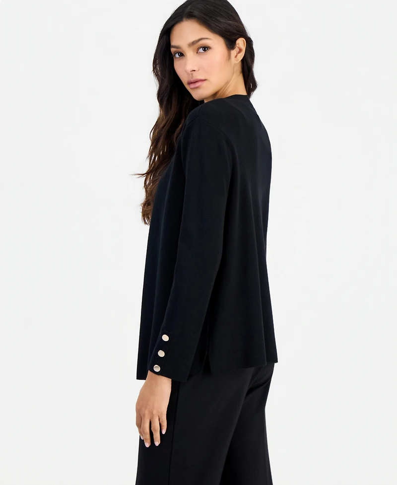 Anne Klein Essentials Petite Open-Front Side-Slit Cardigan