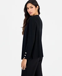 Anne Klein Essentials Petite Open-Front Side-Slit Cardigan