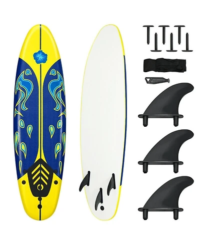 Sevorley 6 ft Foam Surfboard with 3 Detachable Fins, Leash