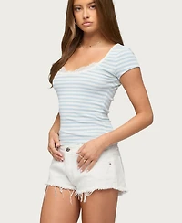 Edikted Women's Layered Lacey Striped T Shirt