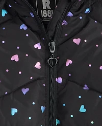 S Rothschild & Co Girls' 2T-6X Foil Quilted Puffer Jacket With Faux-Fur-Trim Hood