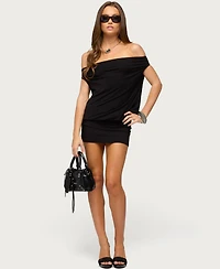 Edikted Women's Fringed Back Off Shoulder Mini Dress