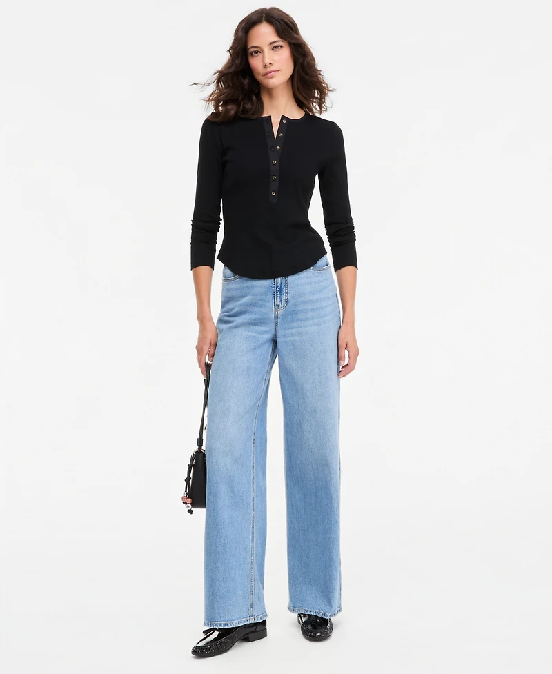 On 34th Women's Long Sleeve Ribbed Henley Top, Macy's Exclusive