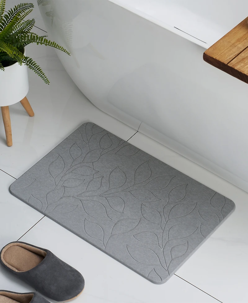 Vcny Home Carved Leaves Diatomite Stone Bath Mat, 16" x 24"