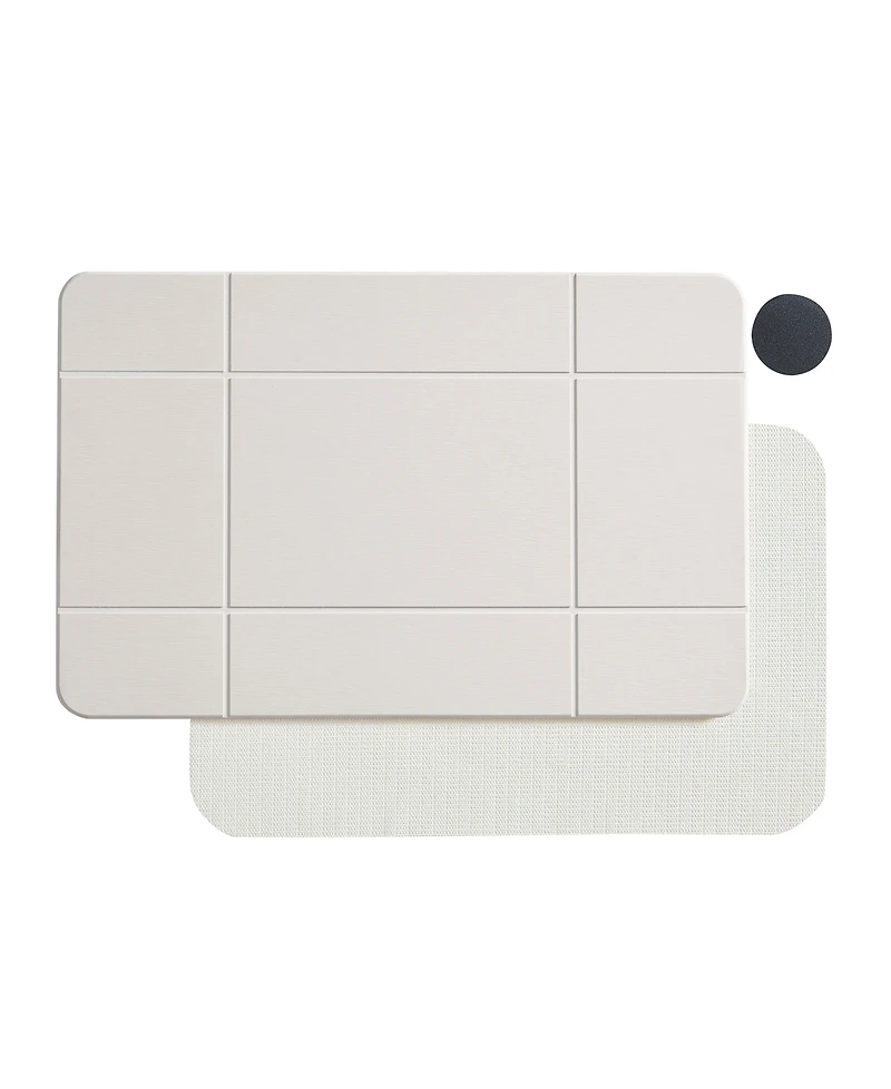 Vcny Home Carved Grid Diatomite Stone Bath Mat, 16" x 24"