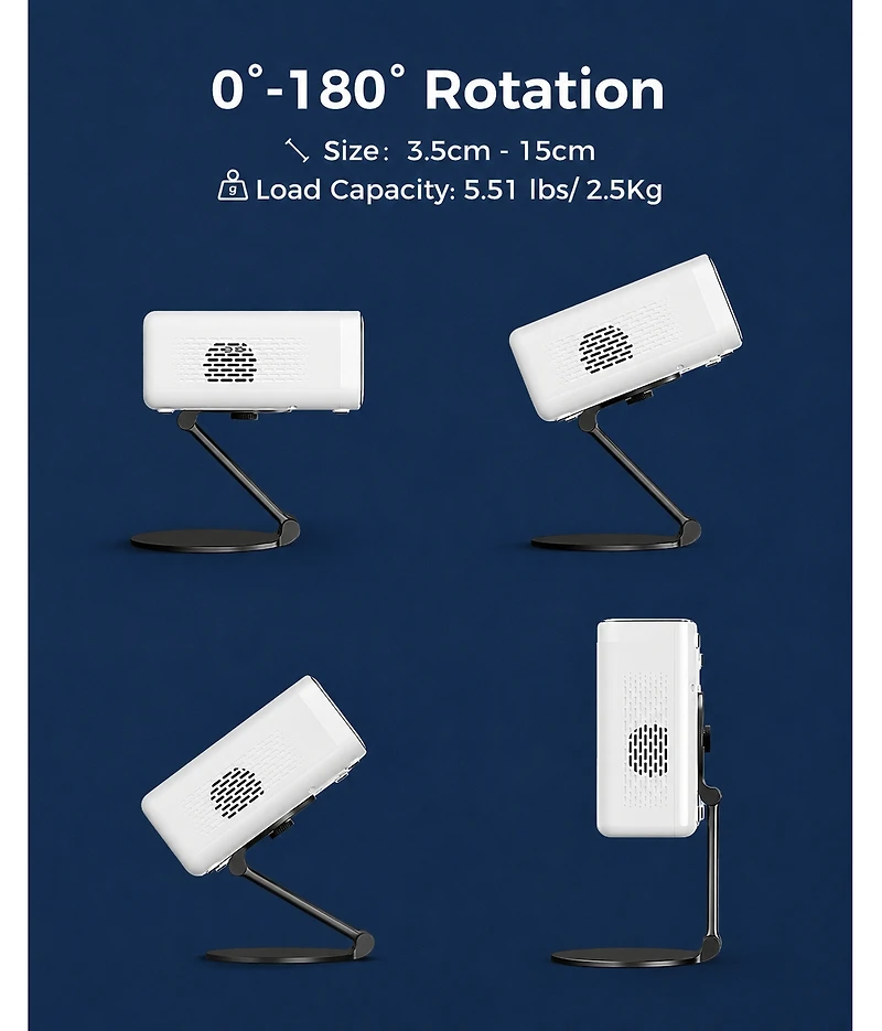 Aurzen Mini Foldable Projector Stand, 180degree(s) Rotation, 1/4-Inch Screw, Ultra-Compact Design, Compatible with Most Projectors (Stand Only)