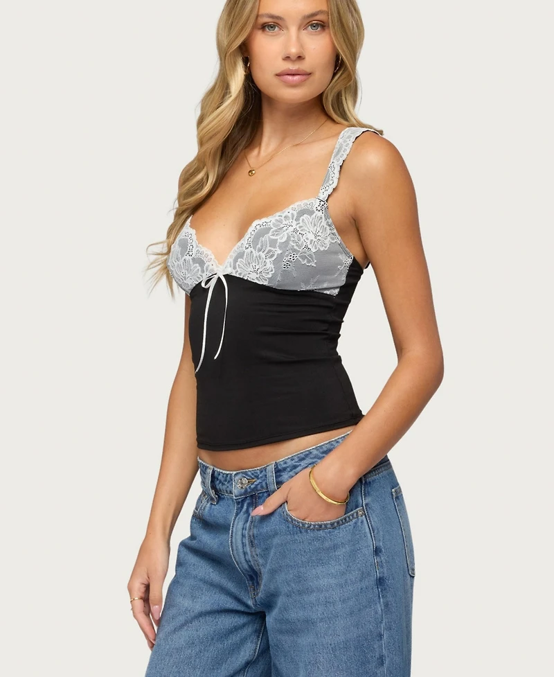 Edikted Women's Troya Contrast Lacey Top