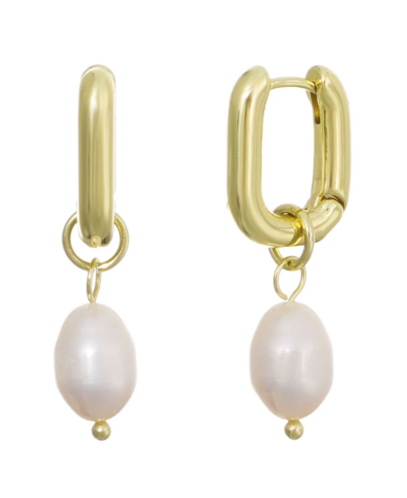 Adornia Gold Natural Freshwater Imitation Pearl Detachable Rectangle Huggie Hoops