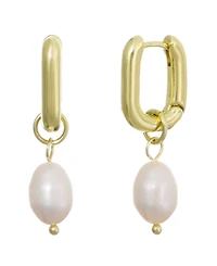 Adornia Gold Natural Freshwater Imitation Pearl Detachable Rectangle Huggie Hoops