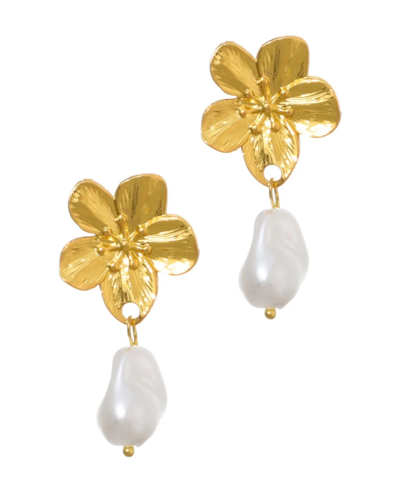 Adornia Tarnish Resistant Gold Imitation Pearl Statement Flower Drop Earrings
