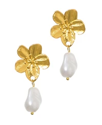 Adornia Tarnish Resistant Gold Imitation Pearl Statement Flower Drop Earrings