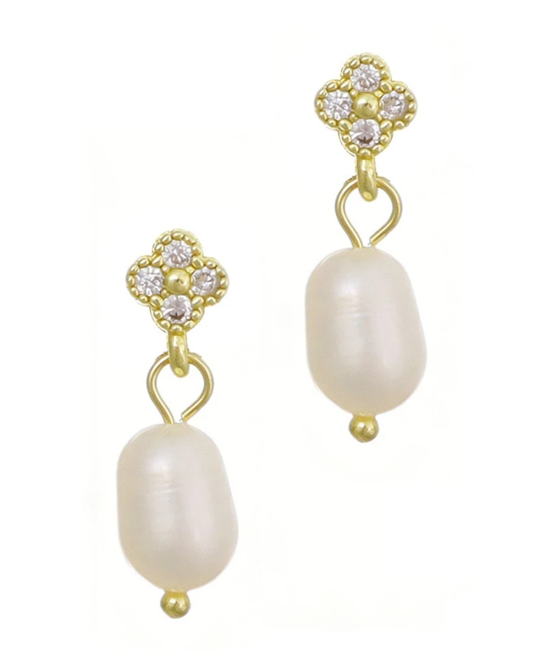 Adornia Gold Natural Freshwater Imitation Pearl Cubic Zirconia Clover Drop Earrings