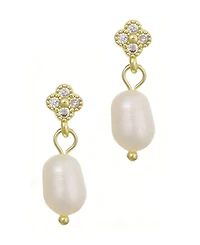 Adornia Gold Natural Freshwater Imitation Pearl Cubic Zirconia Clover Drop Earrings