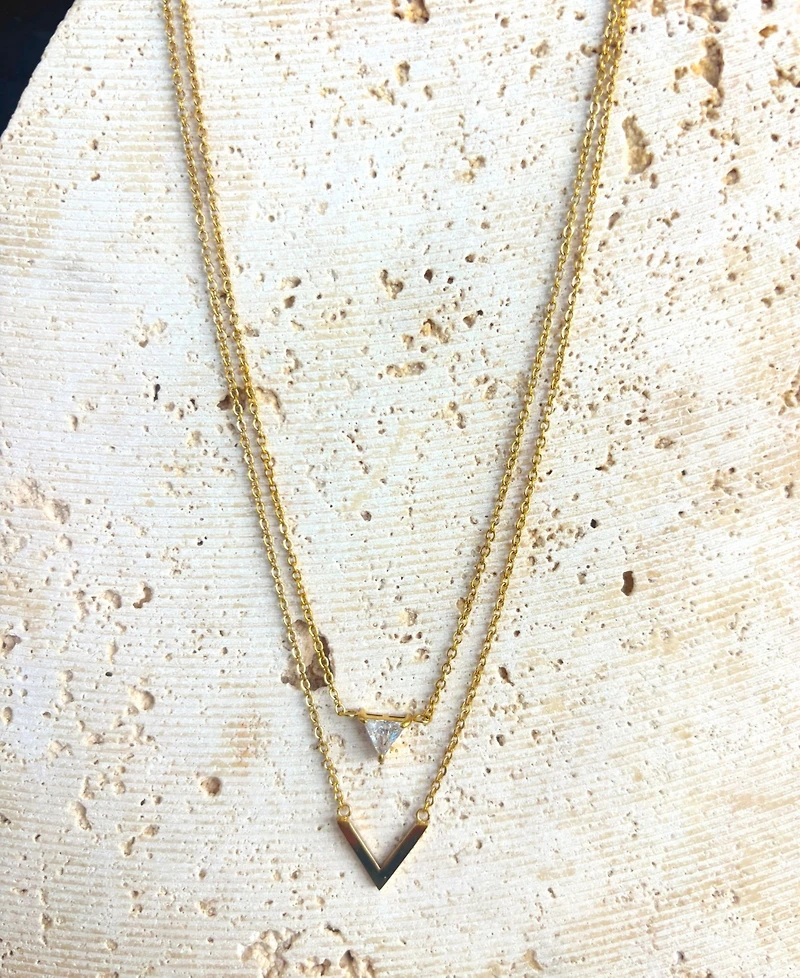 Adornia Gold CZb Set of 2 Triangle Pendant Necklaces