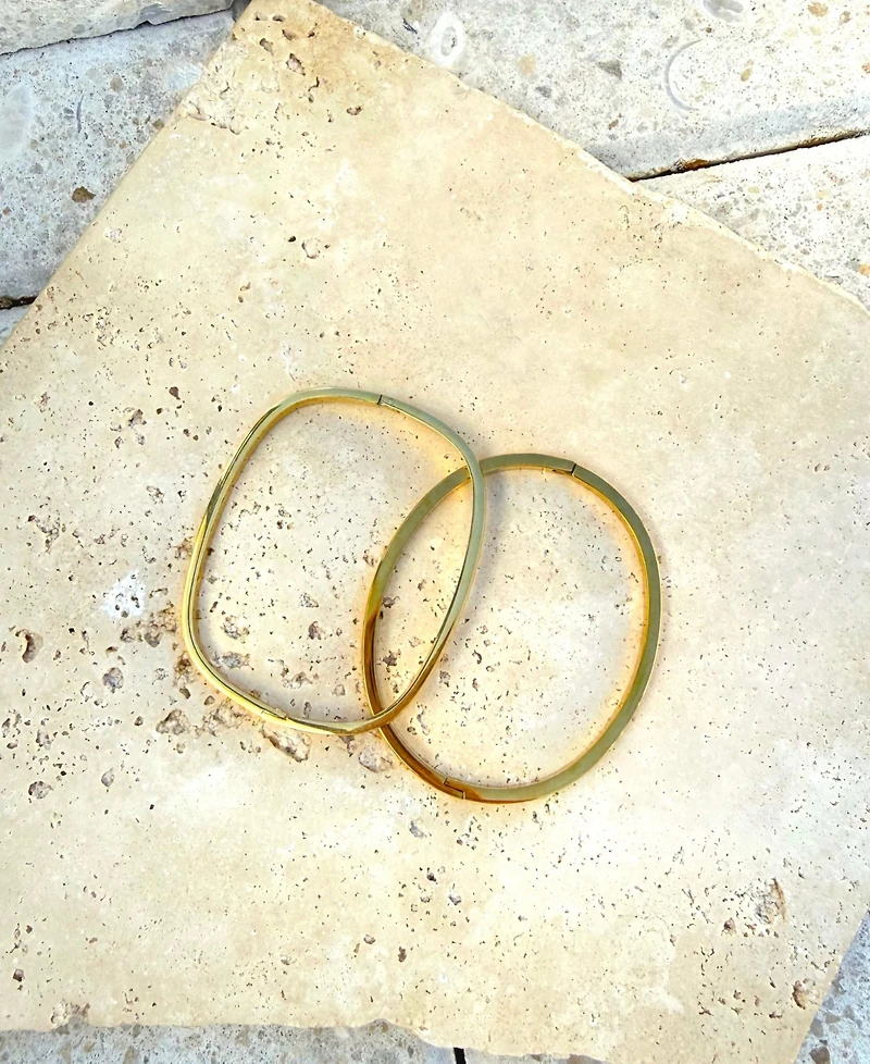 Adornia Tarnish Resistant Gold Rectangle and Oval Cuff Set