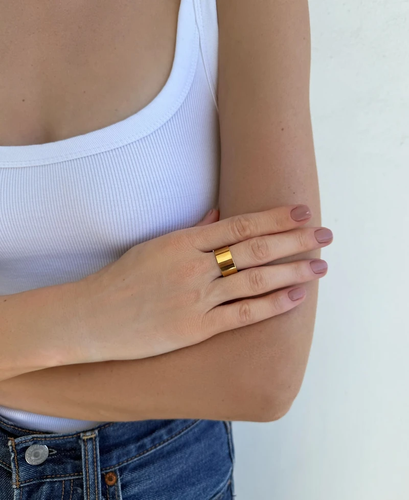 Adornia Tarnish Resistant Gold Tall Band Ring