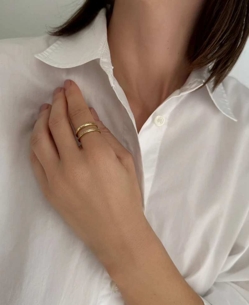 Adornia 14k Gold 1/2 Eternity and Dotted Band Set of 2 Rings