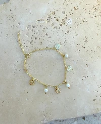 Adornia Gold Natural Freshwater Imitation Pearl and Coin Charm Bracelet