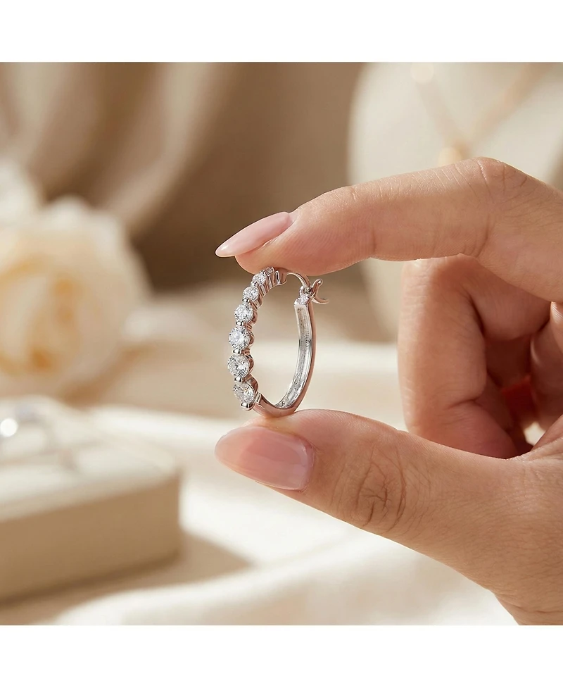 Genevive Timeless White Gold Plated Cz Small Graduated Hoop Earrings