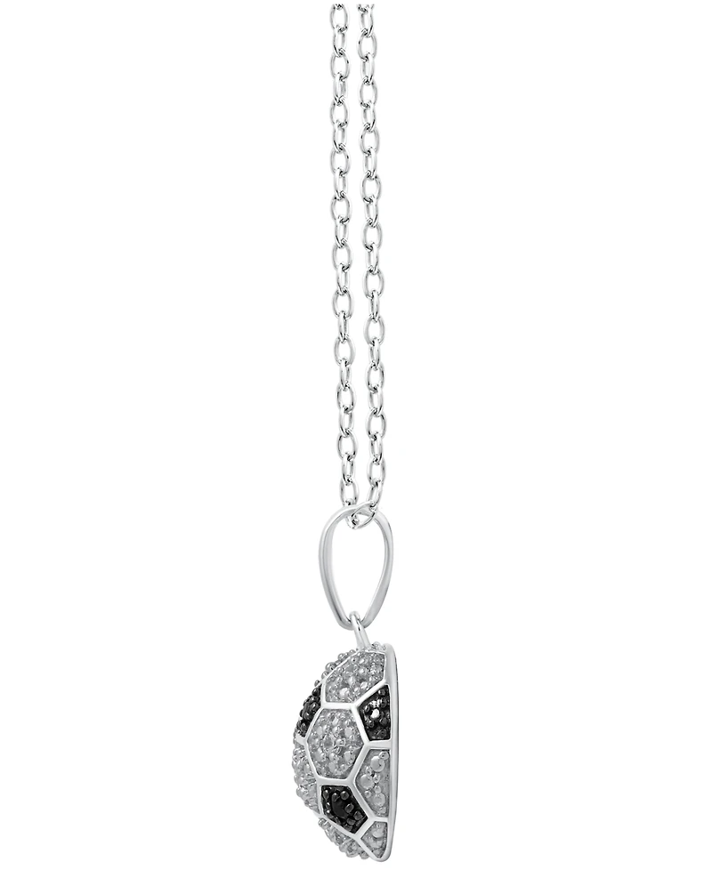 Macy's Black Diamond (0.03 ct. t.w.) & White Diamond (0.07 ct. t.w.) Soccer Ball Pendant Necklace in Sterling Silver
