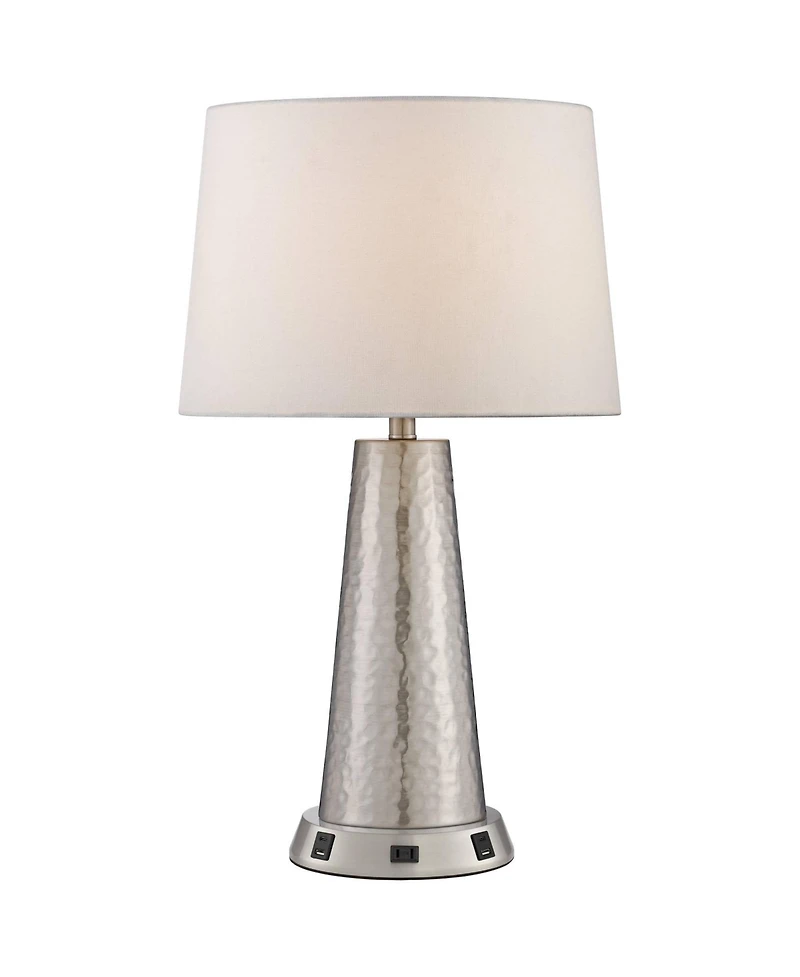 360 Lighting Modern Table Lamp with Usb and Ac Power Outlet Workstation Charging Base 25.75" High Hammered Silver Leaf Drum Shade Living Room