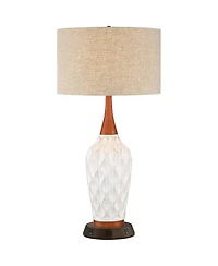 360 Lighting Mid Century Modern Table Lamp with Usb and Ac Power Outlet Workstation Charging Base 30" Tall Ceramic Drum Shade Bedroom