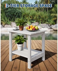 gaomon Outdoor Side Table, 18x15 inches , Hdpe 2-Tier Patio End Table, All-Weather Outdoor Table for Pool, Deck and Backyard