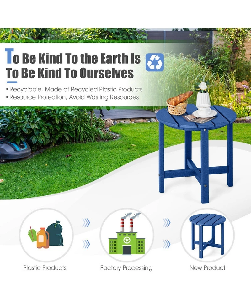Gouun Set of 2 Outdoor 18 in Round Hdpe Adirondack Side Tables, Weather-Resistant
