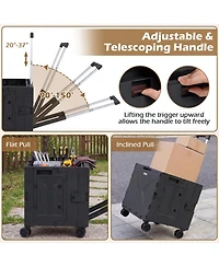 Gouun Foldable Rolling Utility Cart with Cup Holder and 4 Swivel Wheels Bin