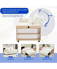 Clihome 61.4" Pull-out Sofa Bed Convertible Couch Loveseat Modern Sleeper with Adjustable Backrest for Living Room
