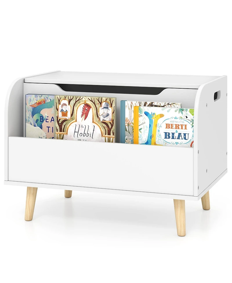 Gouun Kids Wooden Toy Box with Front Bookshelf and Safety Hinge, 23.5 x 16 x 17