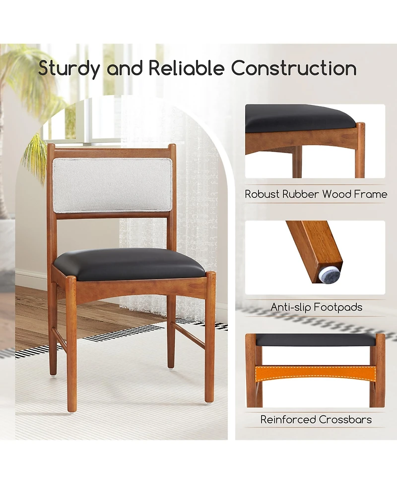 Gymax Wooden Dining Chair Set of 4 w/ Rubber Wood Frame Faux Leather Padded Seat