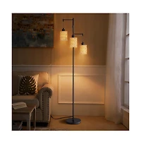 Sofucor 66-inch Modern Floor Lamps With Rattan Shade and Foot Switch