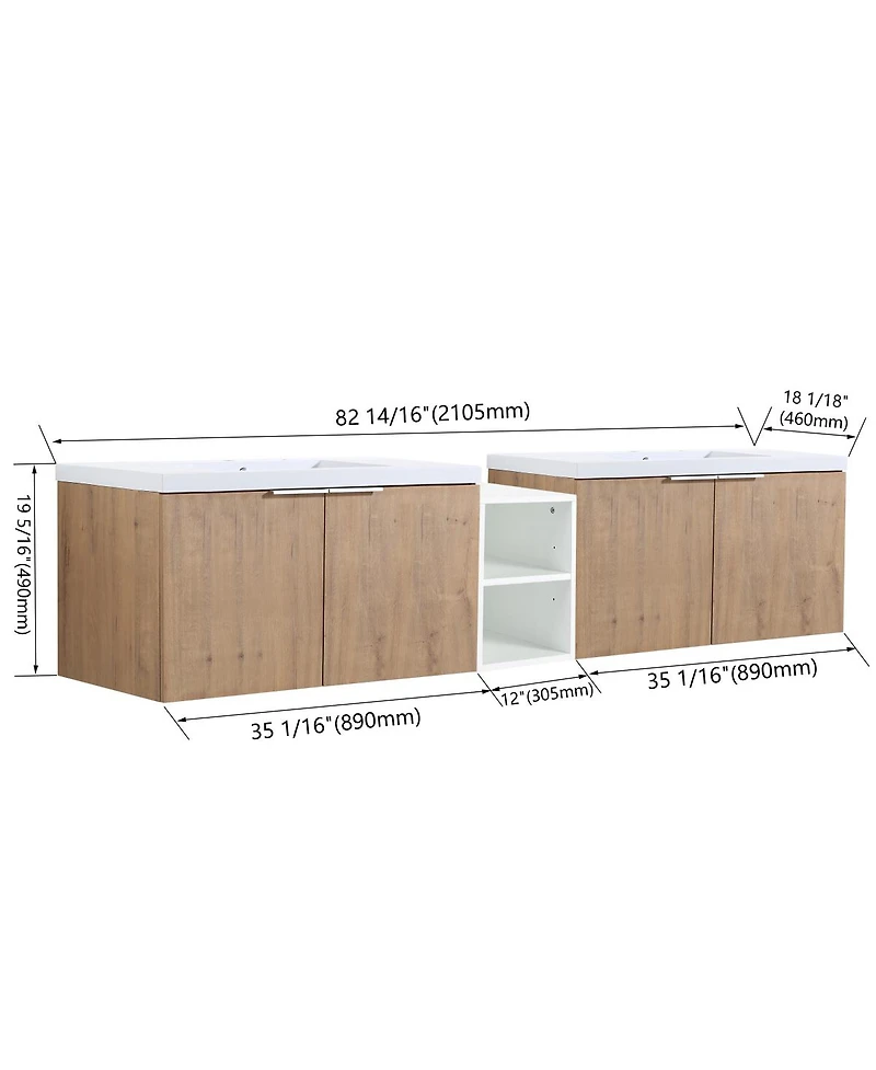 Sillysis Wall Mounted Double Bathroom Vanity with Resin Sinks, Plywood Cabinets and Open Storage for Modern Bathrooms