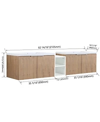Sillysis Wall Mounted Double Bathroom Vanity with Resin Sinks, Plywood Cabinets and Open Storage for Modern Bathrooms