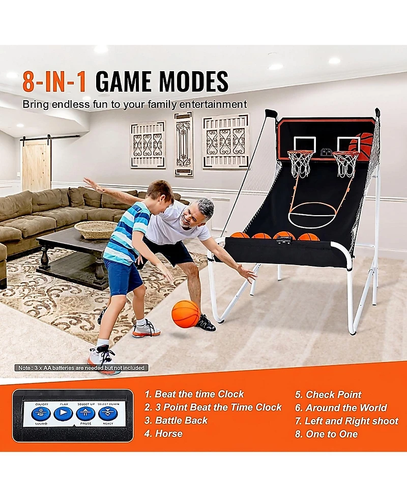 Sevorley Foldable 2-Player Basketball Arcade Game with 8 Modes and 5 Balls