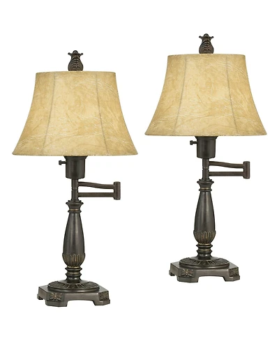 Regency Hill Andrea 22 1/2" High Small Farmhouse Rustic Desk Lamps Set of 2 Smart Socket Swing Arm Finish Metal