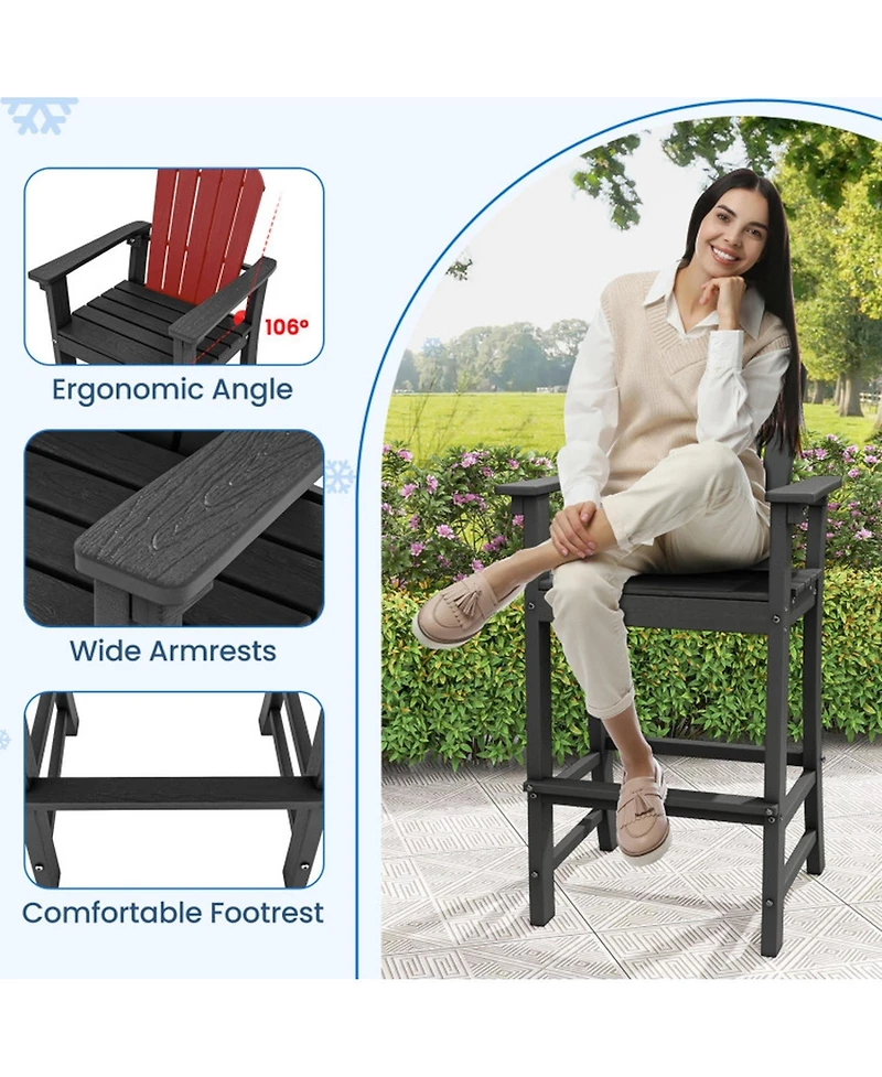 Gouun Set of 2 Counter Height Outdoor Hdpe Bar Stools with Armrests and Footrest 30 in Seat