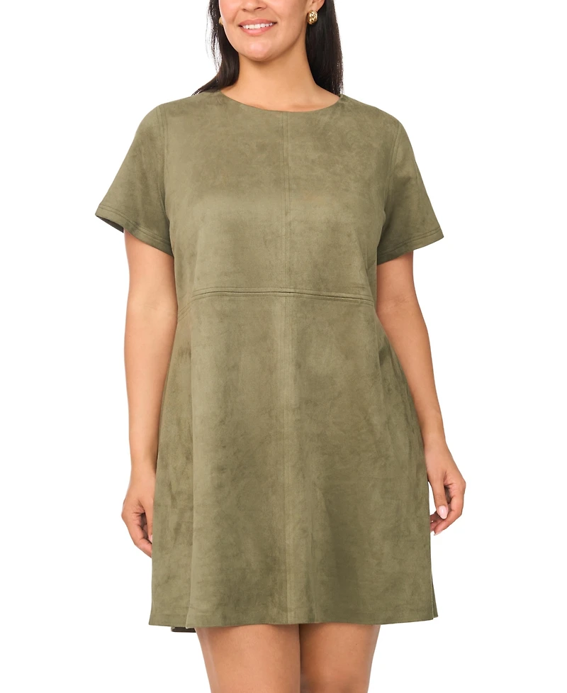 Vince Camuto Plus Paneled Exposed Stitching Shift Mini Dress